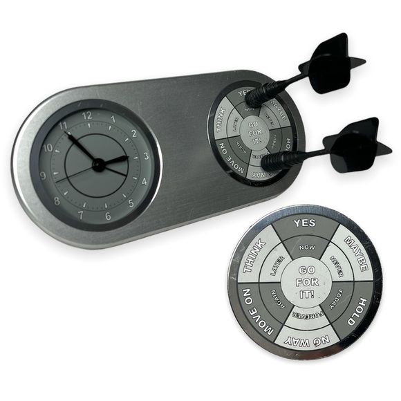 Desk Clock Motivational Magnet Dart Battery Operated Silver Brushed Go For It - Picture 1 of 12